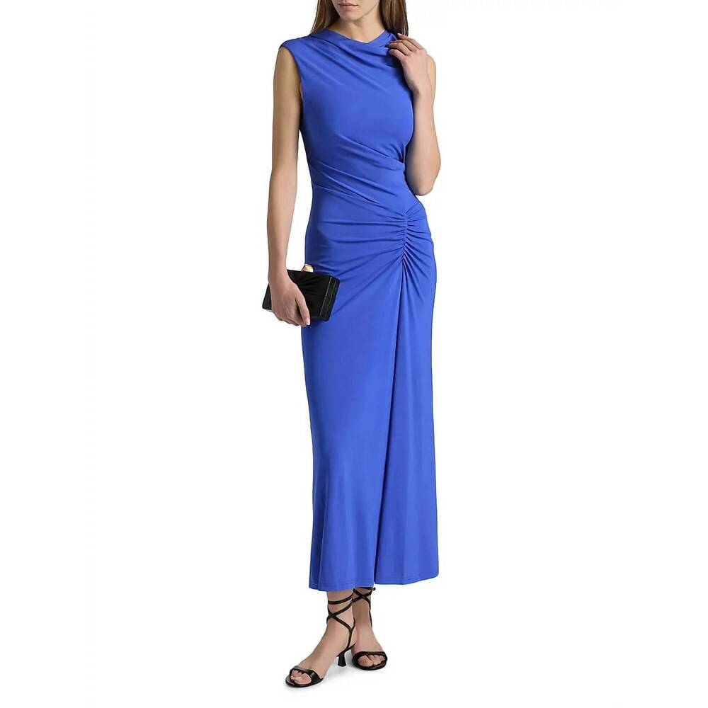 NEW SIMKHAI women's acacia draped jersey dress in royal - Picture 4 of 4